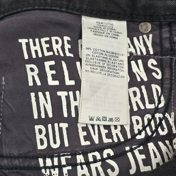 True Religion Halle Mid-Rise Skinny Jeans Skull Patch Black Rinse Wash Size 29 - Picture 14 of 15